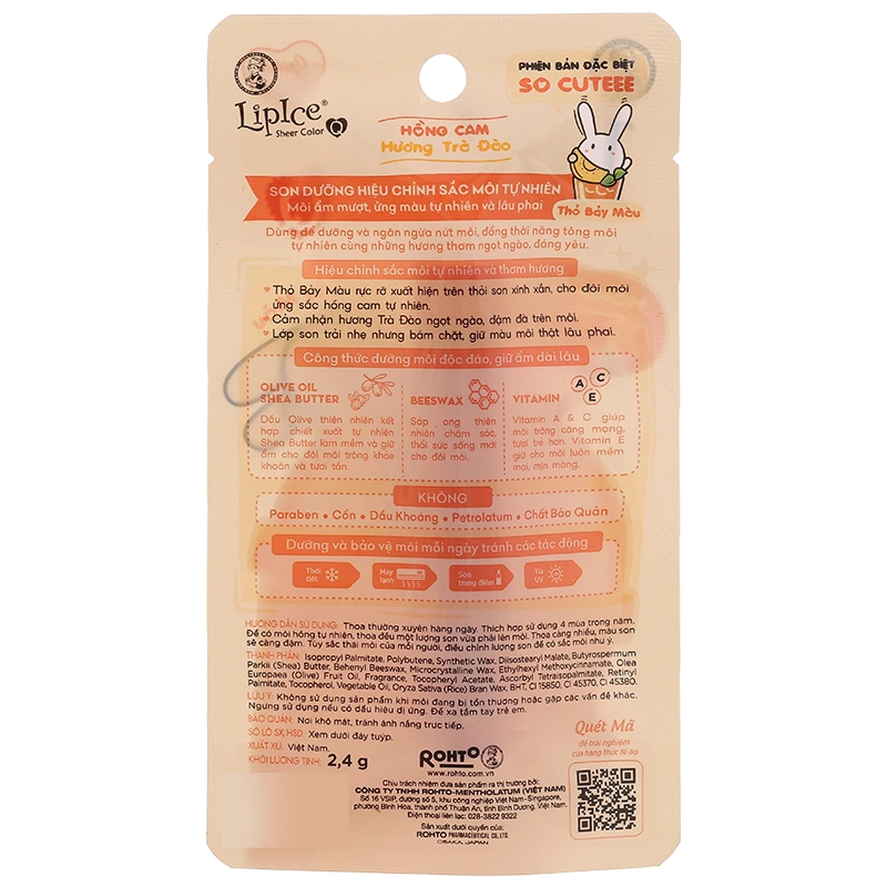 Son dưỡng môi Lipice Sheer Color Peach Tea dưỡng môi và hiệu chỉnh sắc môi thỏi 2,4g - 1